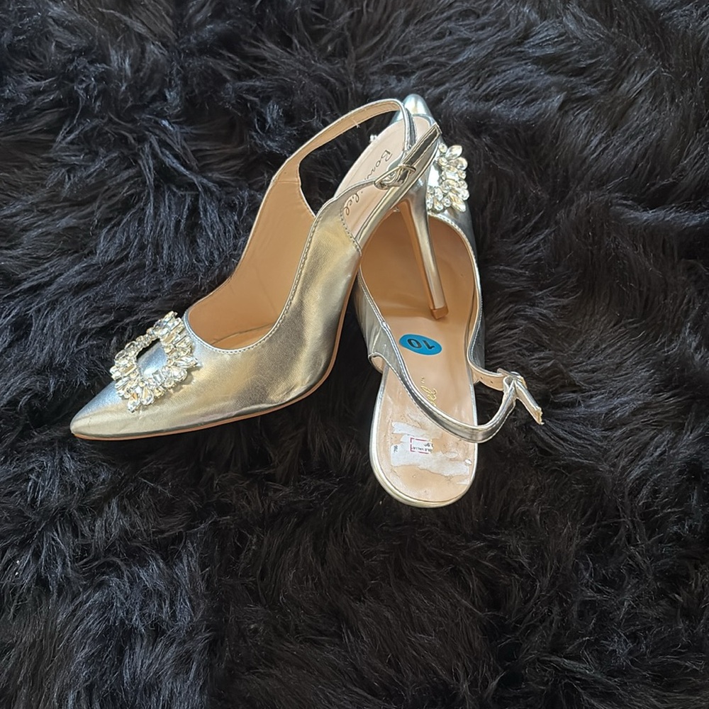 Bonnibel Silver Embellished Slingback Heels - Picture 4 of 7